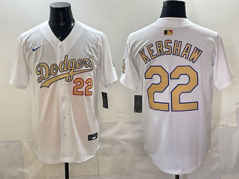 Men Los Angeles Dodgers #22 Kershaw White Gold 2026 Nike Game MLB Jersey 0085